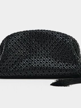 Zara Black Woven Clutch with Tassel